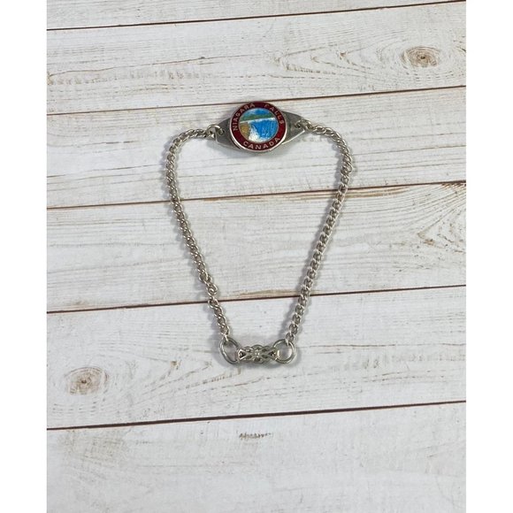 BM CO 925 Niagara Falls Bracelet Enamel Chain Link Travel Shield 7 inches - Picture 2 of 7